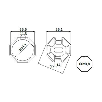 octagonal adapter ø 60 - square flat support